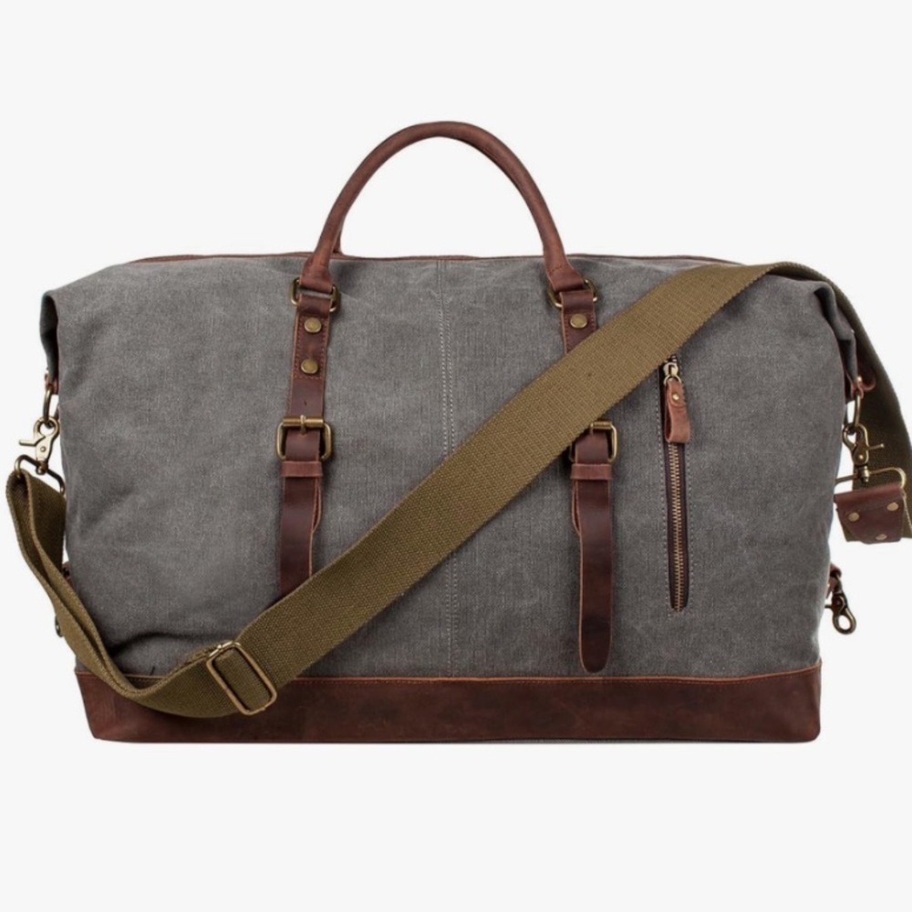 S-ZONE Travel Canvas Carry on‎ Weekender Gray and Brown Men's Duffle Bag